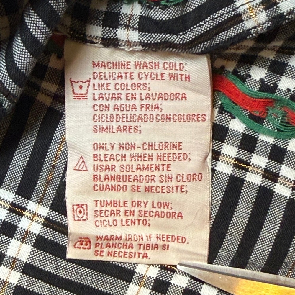 Vintage Basic Editions Holiday Plaid Shirt Velvet Collar Holly Embroidery M - Picture 3 of 7